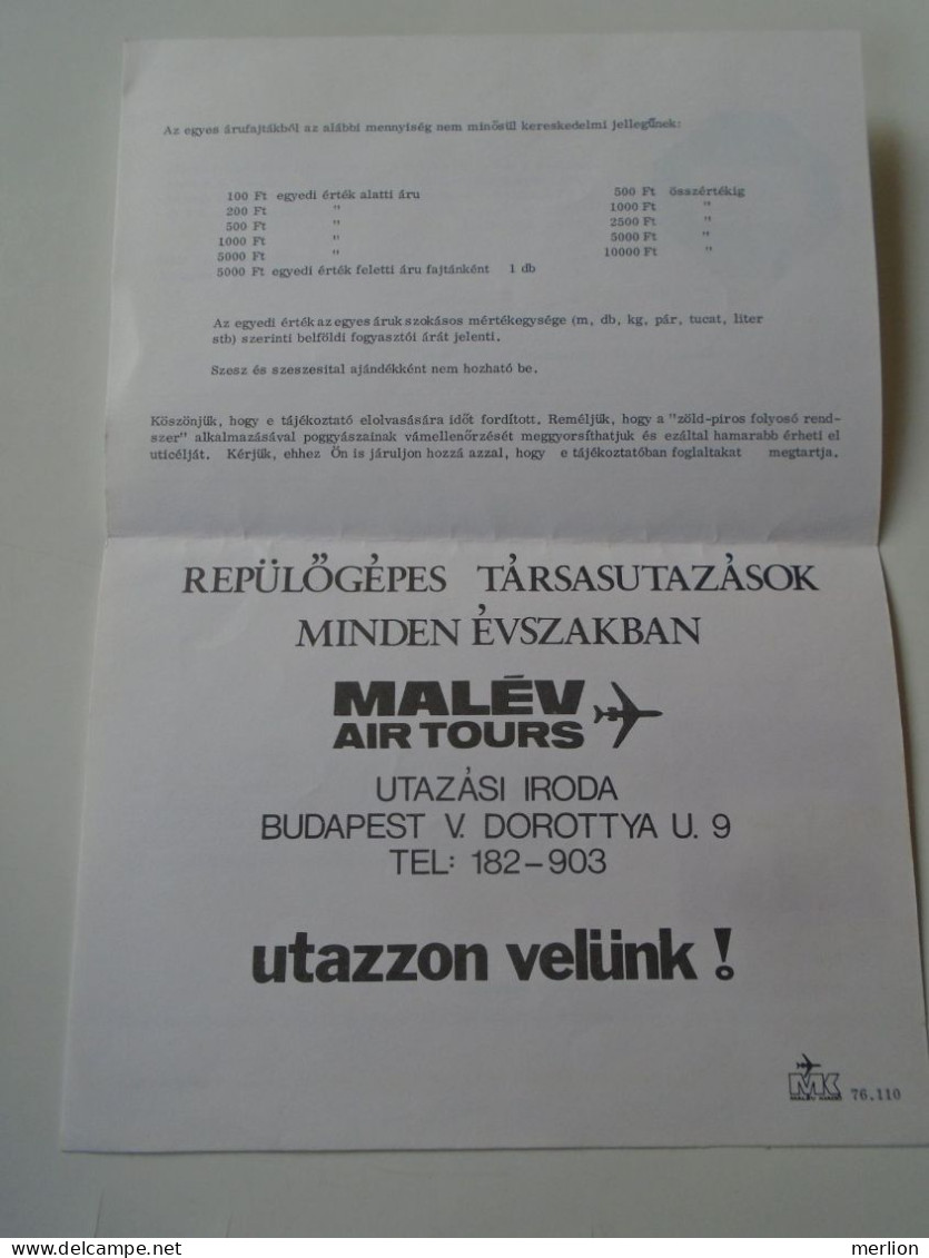 ZA462.5     Hungary  Ferihegy Airport Custom  TAX Information  - Green And Red  Gate Entry Information 1970's - Europa