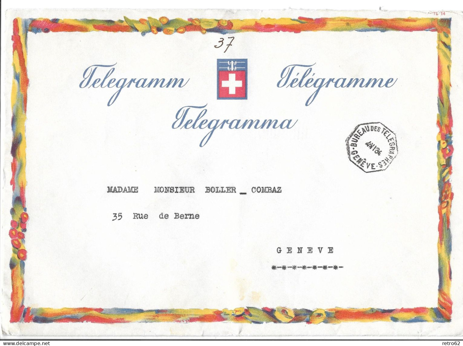 1934 BUREAU DES TELEGRAPHES GENÈVE ► Seltener, Dekorativer Umschlag Mit Interessantem Inhalt "Hotel Du Simplon Genève" - Telegraph