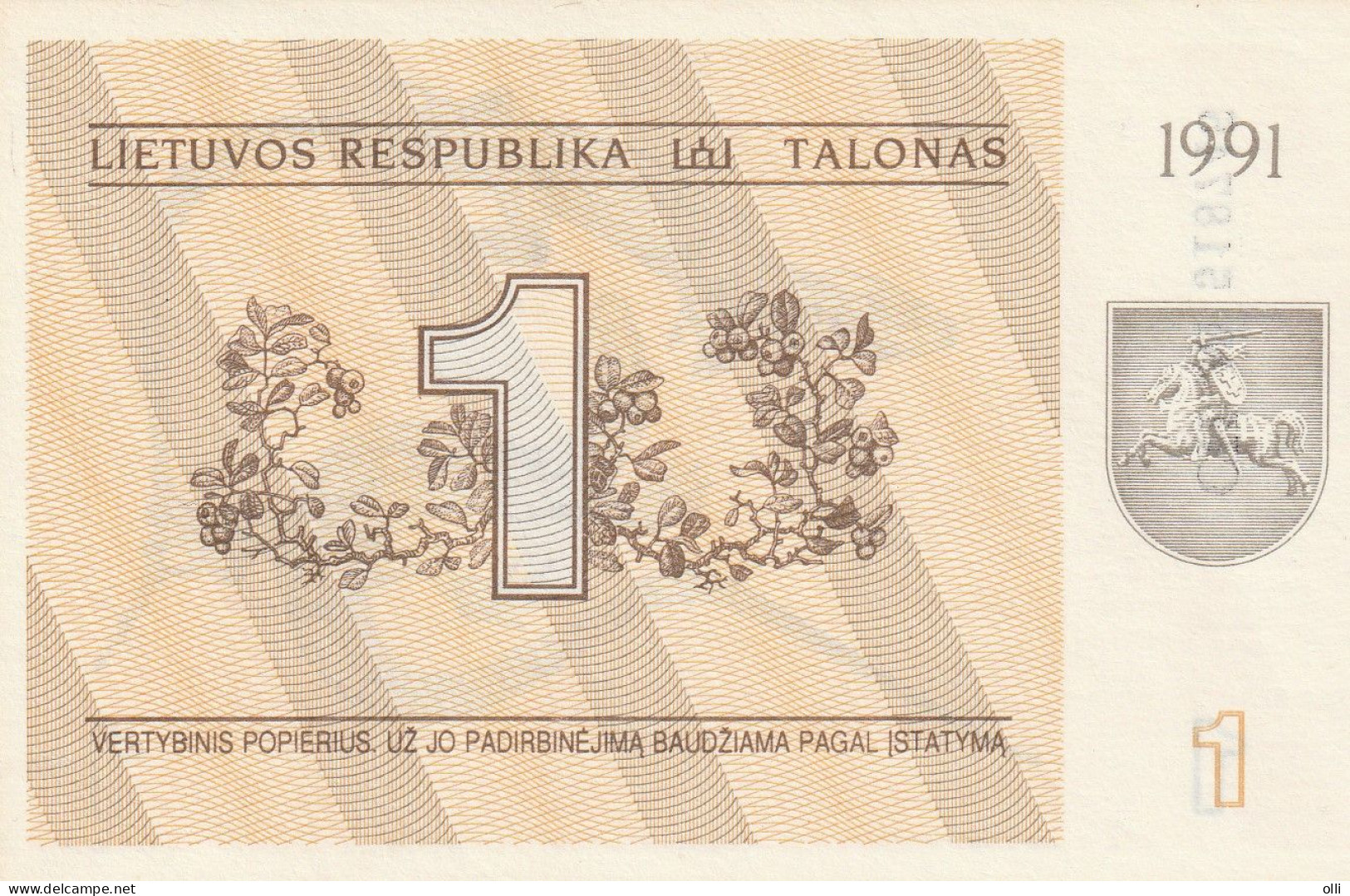 Lithuania 1 Talonas 1991 P- 32a UNC - Lituanie