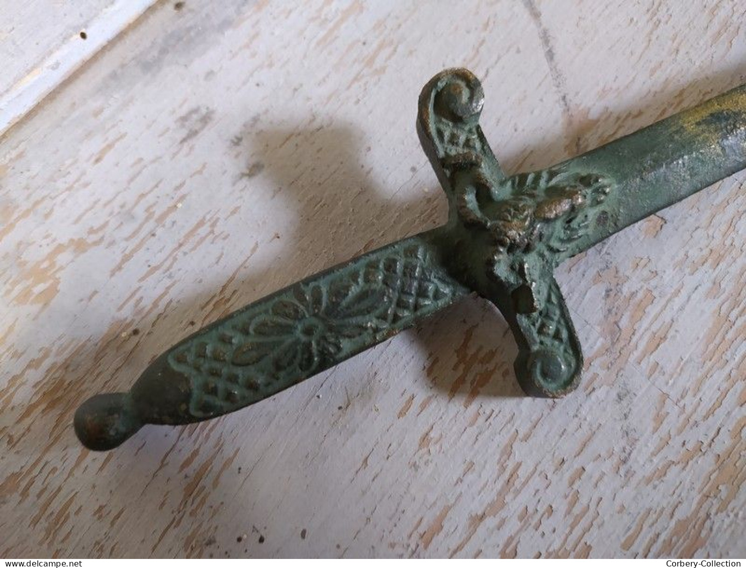 Ancien Ouvre Lettre Bronze Forme Dague Tête de Bouc Pompéi Bacchus