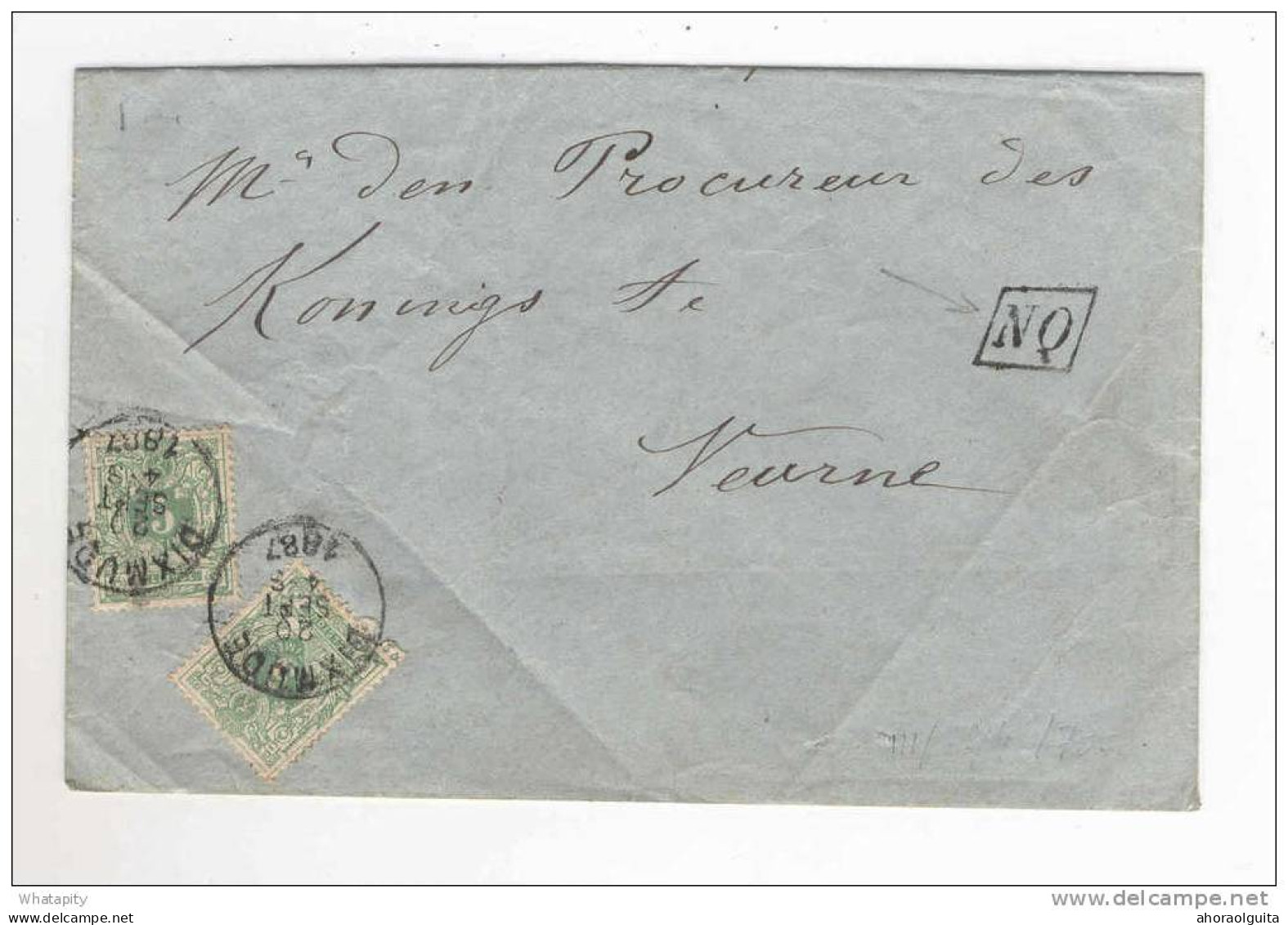 Lettre TP 45 X 2  DIXMUDE 1887 Vers FURNES - Boite Parallélogramme NQ  --  B3/621 - Correo Rural