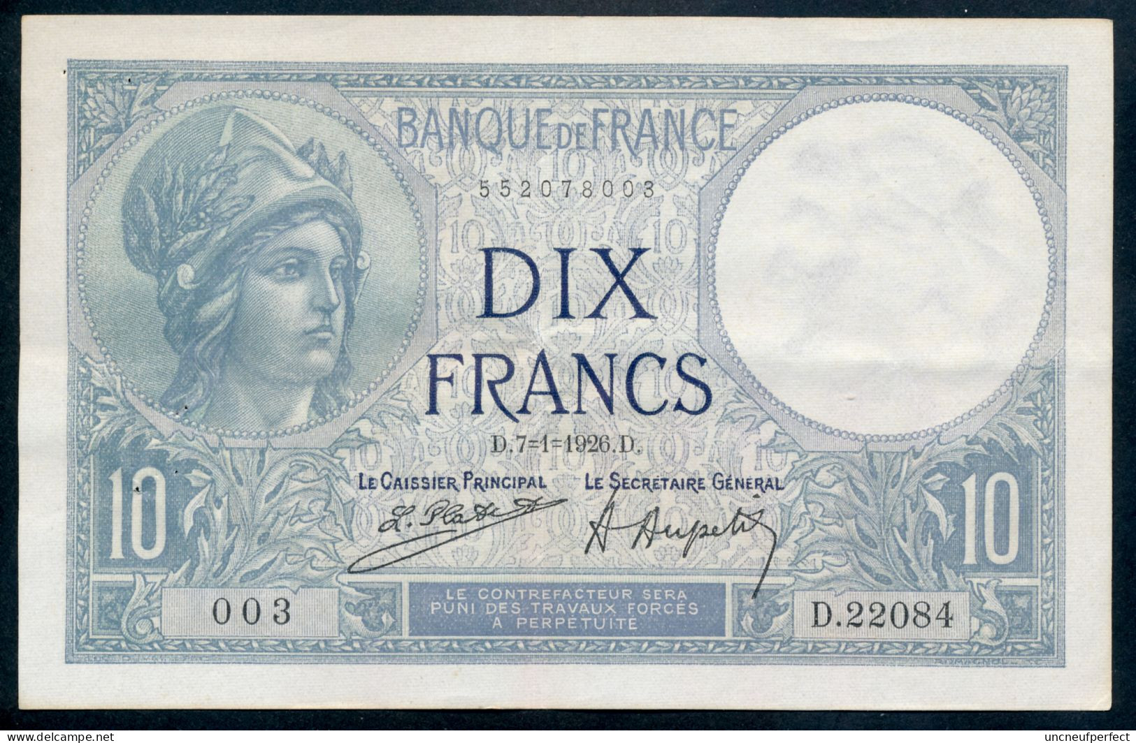 10 Francs 1926 Fay- F.06-10 SUP+ - 10 F 1916-1942 ''Minerve''