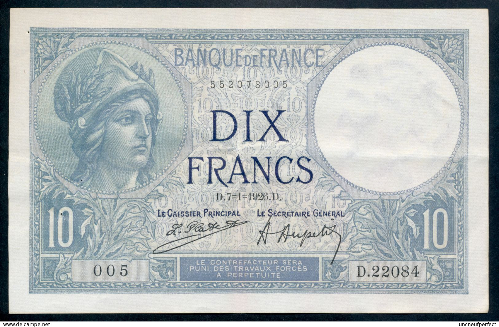 10 Francs 1926 Fay- F.06-10 SUP+ - 10 F 1916-1942 ''Minerve''