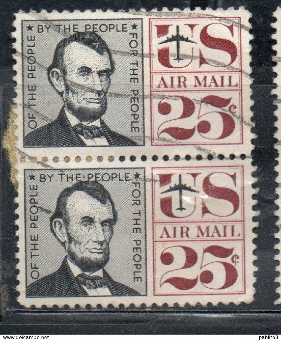 USA STATI UNITI 1959 1966 AIRMAIL AIR MAIL POSTA AEREA ABRAHAM LINCOLN CENT 25c USED USATO OBLITERE' - 2a. 1941-1960 Usati