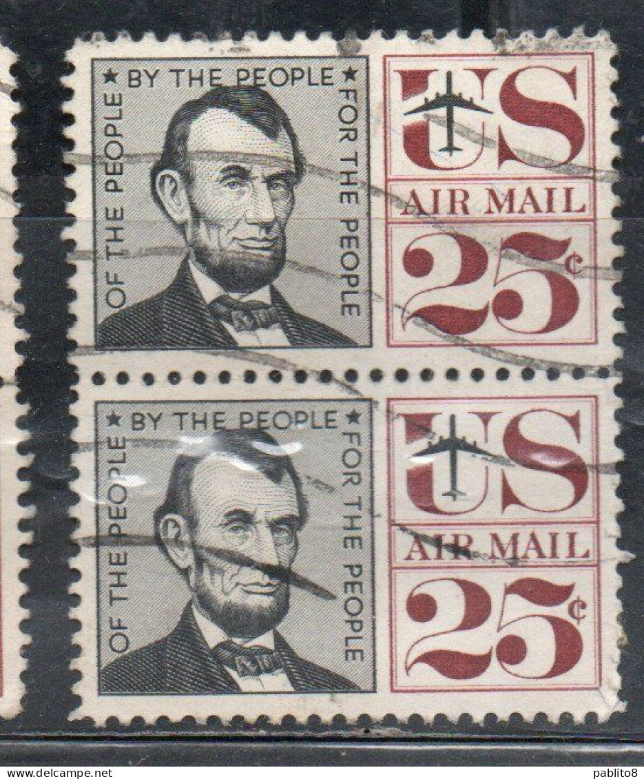 USA STATI UNITI 1959 1966 AIRMAIL AIR MAIL POSTA AEREA ABRAHAM LINCOLN CENT 25c USED USATO OBLITERE' - 2a. 1941-1960 Afgestempeld