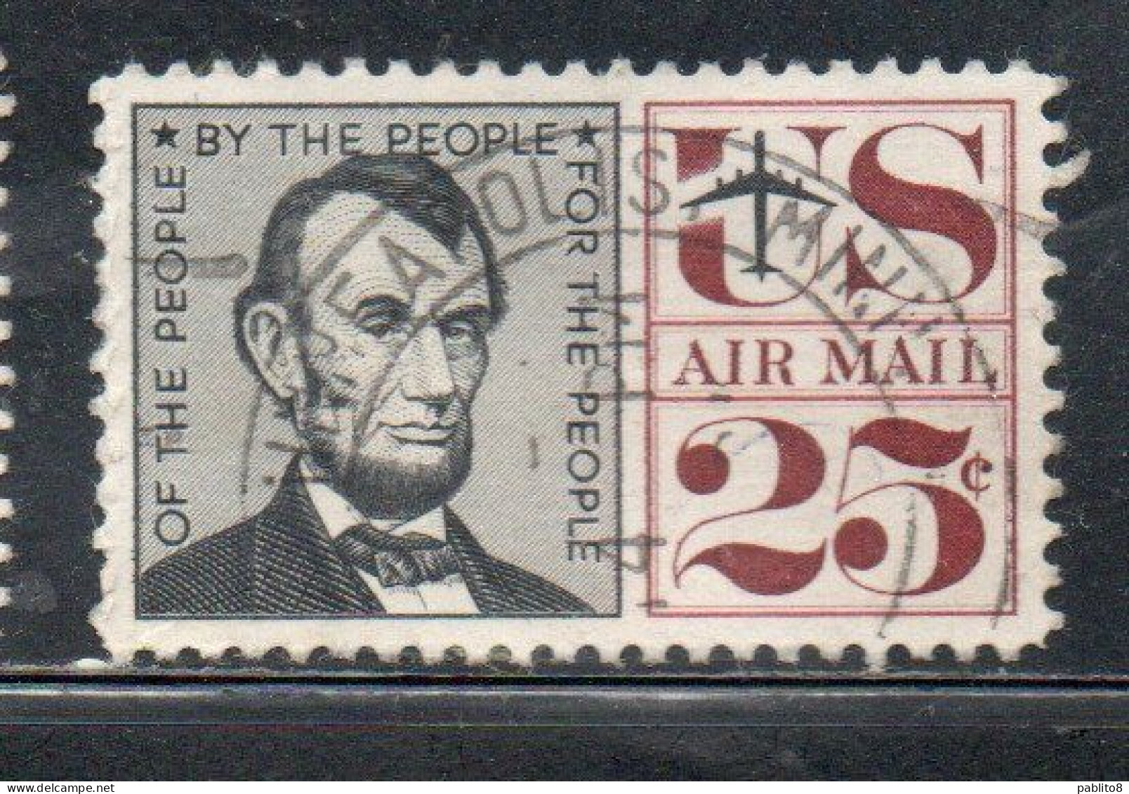 USA STATI UNITI 1959 1966 AIRMAIL AIR MAIL POSTA AEREA ABRAHAM LINCOLN CENT 25c USED USATO OBLITERE' - 2a. 1941-1960 Gebraucht