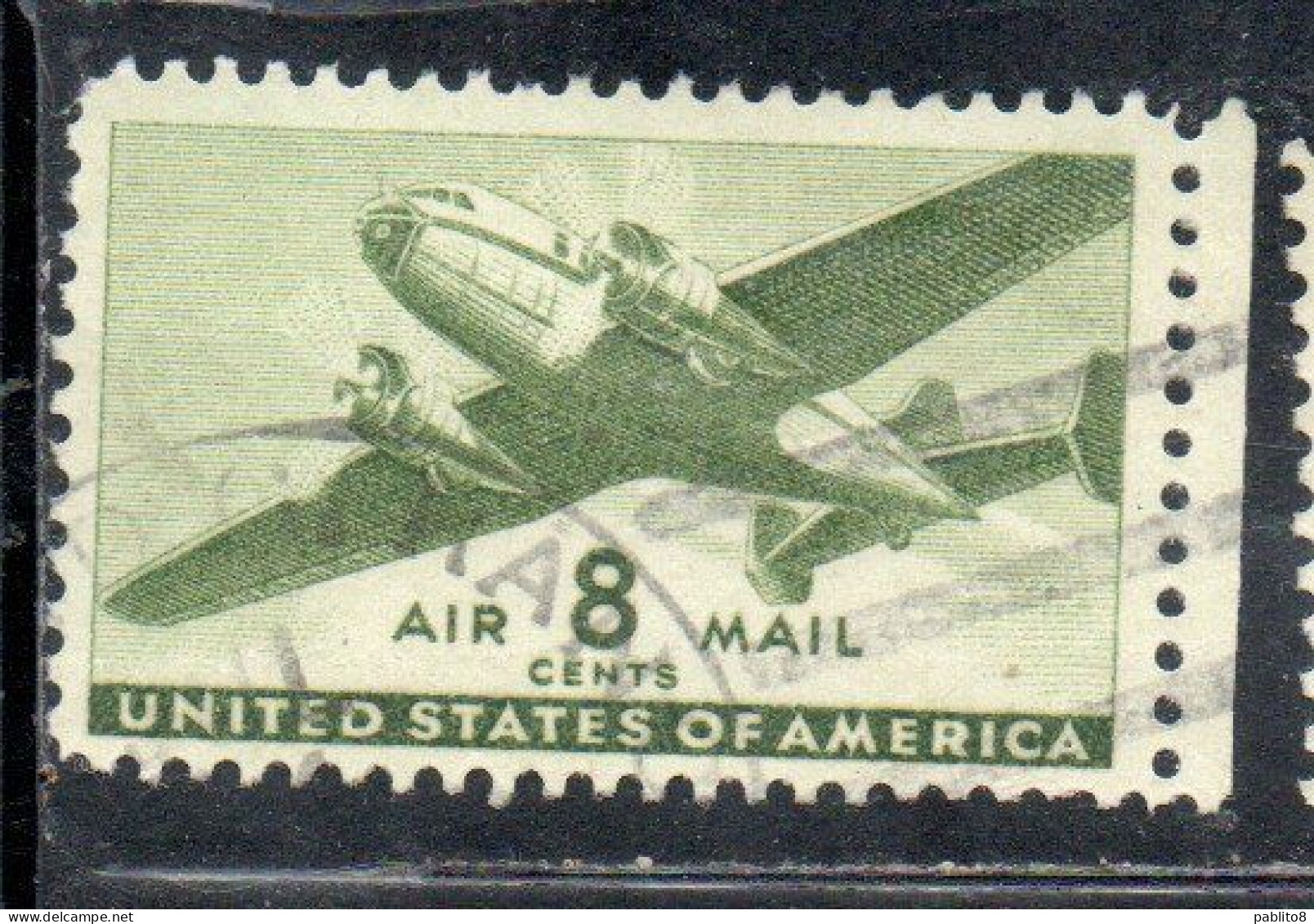 USA STATI UNITI 1941 1944 AIR MAIL AIRPLANE DOUGLAS DC-4 SKYMASTER PLANE AEROPLANO AEREO CENT 8c USED USATO OBLITERE' - 2a. 1941-1960 Gebraucht