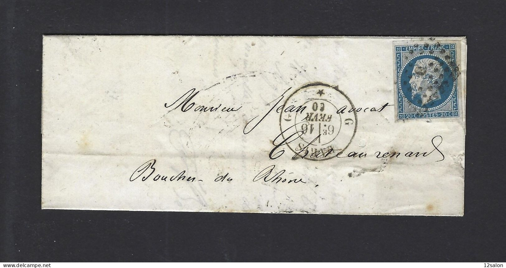 LETTRE 1860 N° 14 OBL PARIS G - 1849-1876: Classic Period