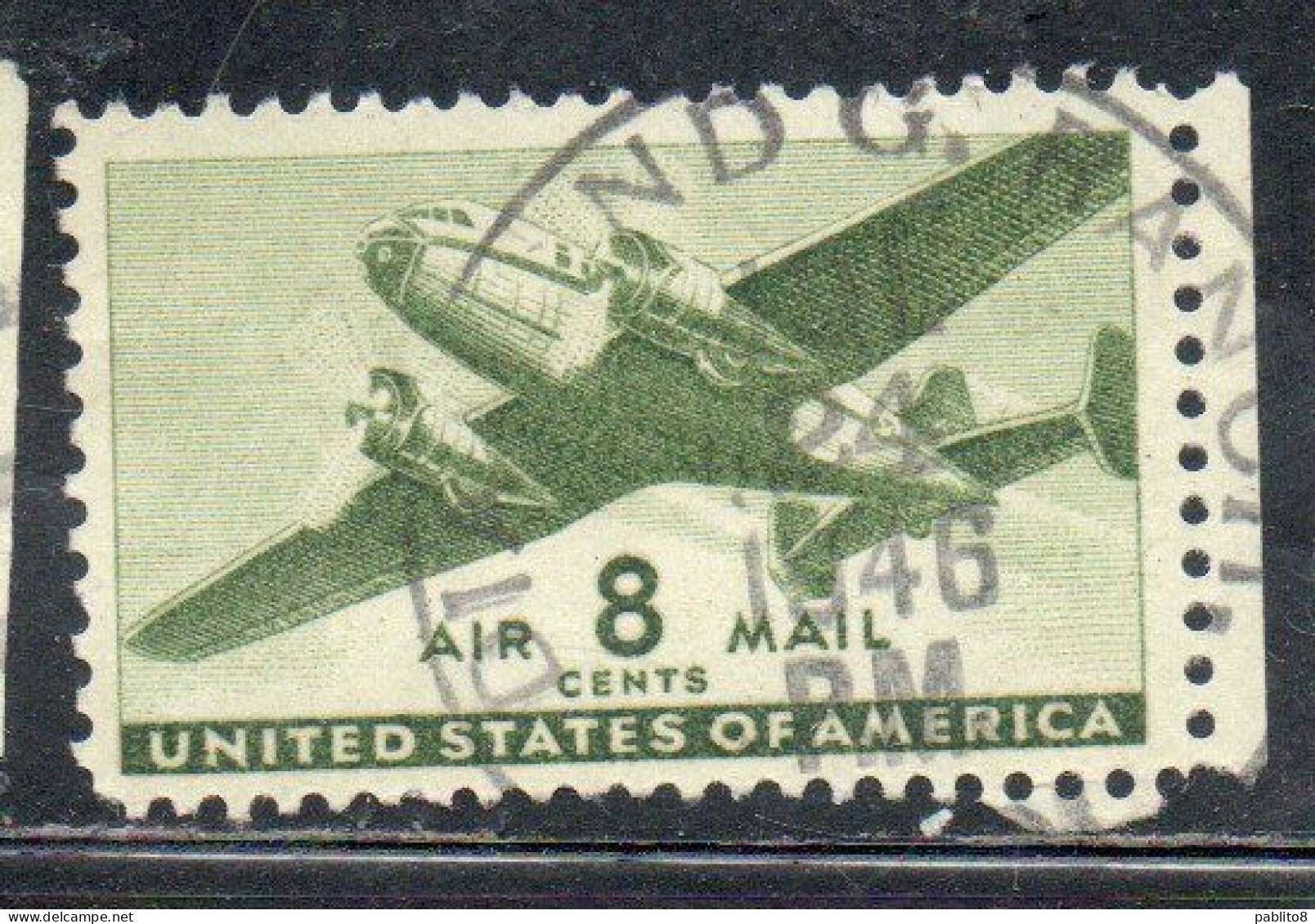 USA STATI UNITI 1941 1944 AIR MAIL AIRPLANE DOUGLAS DC-4 SKYMASTER PLANE AEROPLANO AEREO CENT 8c USED USATO OBLITERE' - 2a. 1941-1960 Afgestempeld