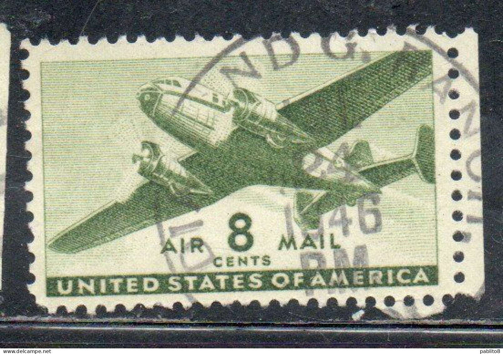 USA STATI UNITI 1941 1944 AIR MAIL AIRPLANE DOUGLAS DC-4 SKYMASTER PLANE AEROPLANO AEREO CENT 8c USED USATO OBLITERE' - 2a. 1941-1960 Gebraucht