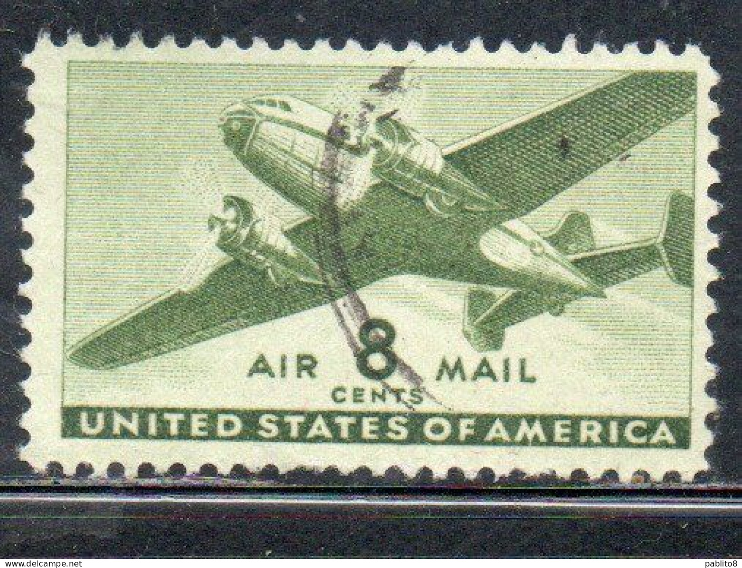 USA STATI UNITI 1941 1944 AIR MAIL AIRPLANE DOUGLAS DC-4 SKYMASTER PLANE AEROPLANO AEREO CENT 8c USED USATO OBLITERE' - 2a. 1941-1960 Gebraucht