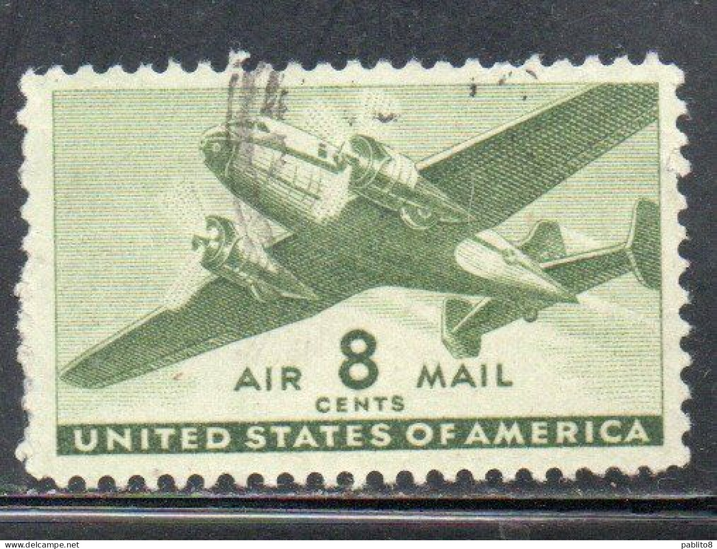 USA STATI UNITI 1941 1944 AIR MAIL AIRPLANE DOUGLAS DC-4 SKYMASTER PLANE AEROPLANO AEREO CENT 8c USED USATO OBLITERE' - 2a. 1941-1960 Usados