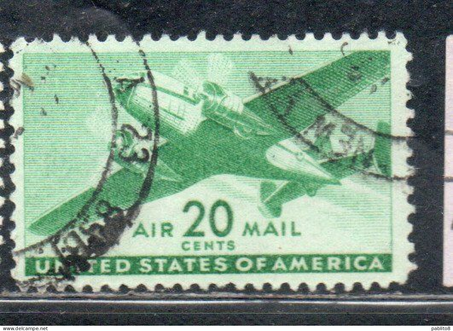 USA STATI UNITI 1941 1944 AIR MAIL AIRPLANE DOUGLAS DC-4 SKYMASTER PLANE AEROPLANO AEREO CENT 20c USED USATO OBLITERE' - 2a. 1941-1960 Used