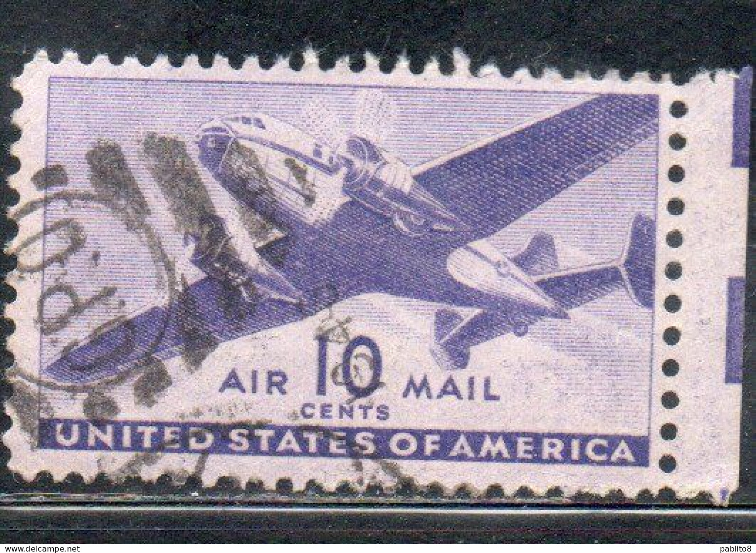 USA STATI UNITI 1941 1944 AIR MAIL AIRPLANE DOUGLAS DC-4 SKYMASTER PLANE AEROPLANO AEREO CENT 10c USED USATO OBLITERE' - 2a. 1941-1960 Used