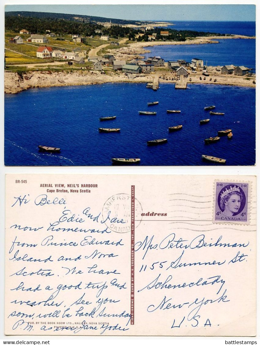Canada 1958 Postcard Cape Breton, Nova Scotia - Neil's Harbour, Aerial View; Scott 340 - 4c. QEII - Cape Breton