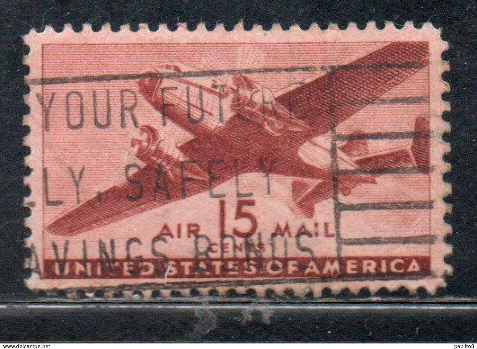 USA STATI UNITI 1941 1944 AIR MAIL AIRPLANE DOUGLAS DC-4 SKYMASTER PLANE AEROPLANO AEREO CENT 15c USED USATO OBLITERE' - 2a. 1941-1960 Used