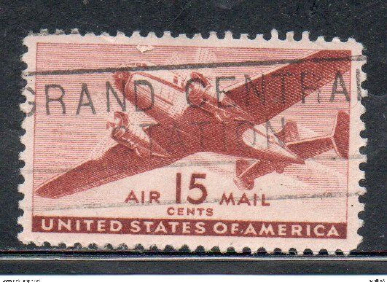 USA STATI UNITI 1941 1944 AIR MAIL AIRPLANE DOUGLAS DC-4 SKYMASTER PLANE AEROPLANO AEREO CENT 15c USED USATO OBLITERE' - 2a. 1941-1960 Used