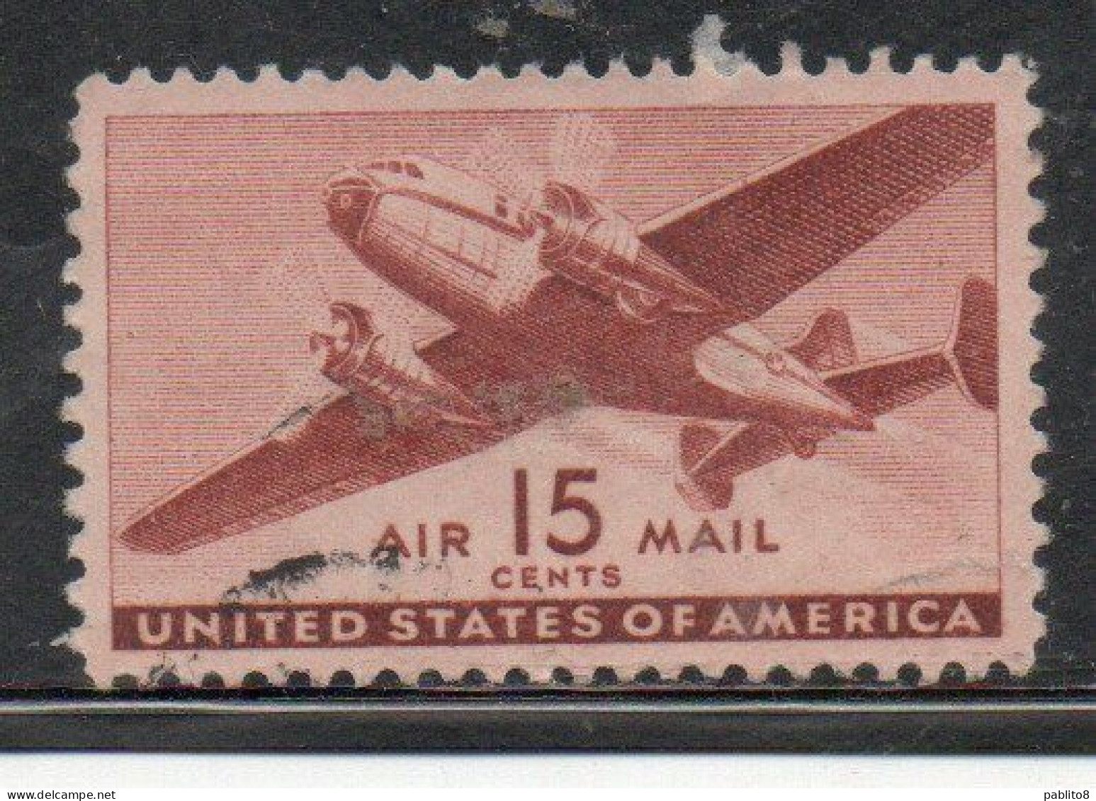 USA STATI UNITI 1941 1944 AIR MAIL AIRPLANE DOUGLAS DC-4 SKYMASTER PLANE AEROPLANO AEREO CENT 15c USED USATO OBLITERE' - 2a. 1941-1960 Gebraucht