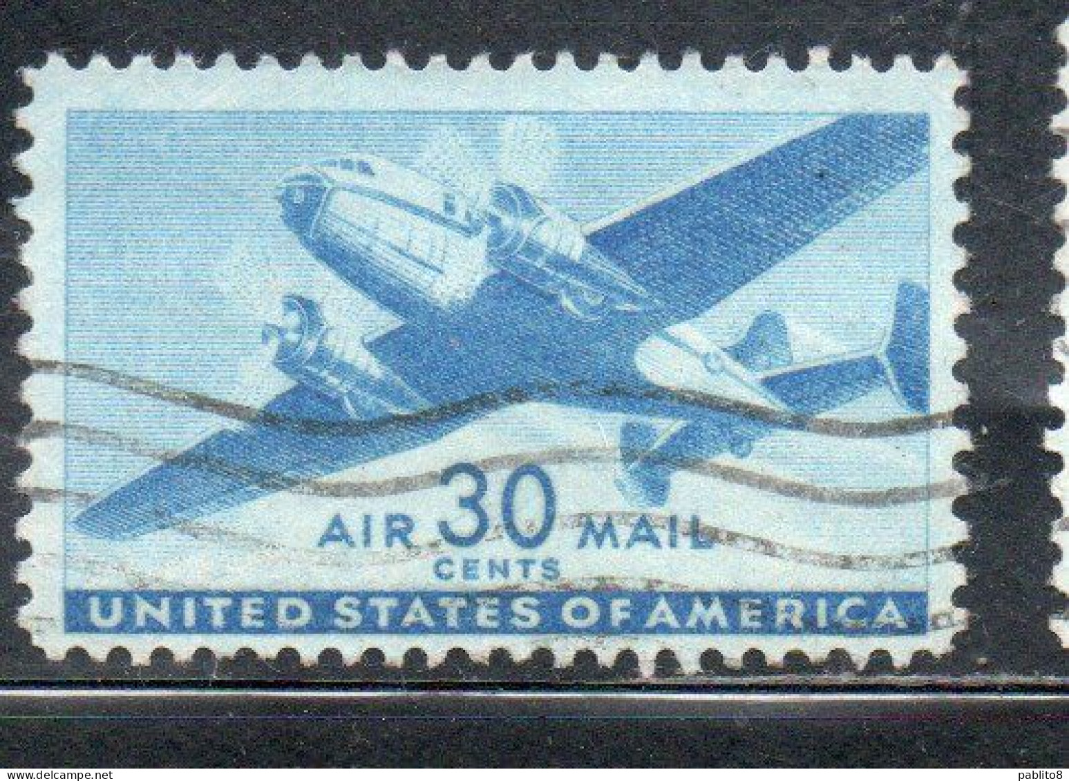 USA STATI UNITI 1941 1944 AIR MAIL AIRPLANE DOUGLAS DC-4 SKYMASTER PLANE AEROPLANO AEREO CENT 30c USED USATO OBLITERE' - 2a. 1941-1960 Used