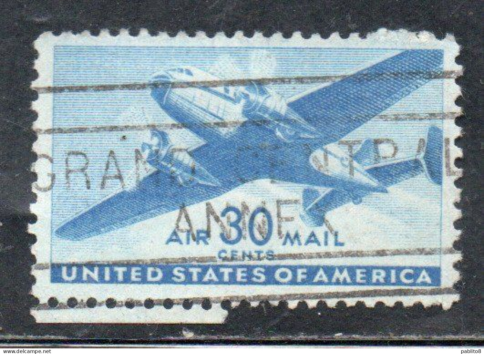 USA STATI UNITI 1941 1944 AIR MAIL AIRPLANE DOUGLAS DC-4 SKYMASTER PLANE AEROPLANO AEREO CENT 30c USED USATO OBLITERE' - 2a. 1941-1960 Usati