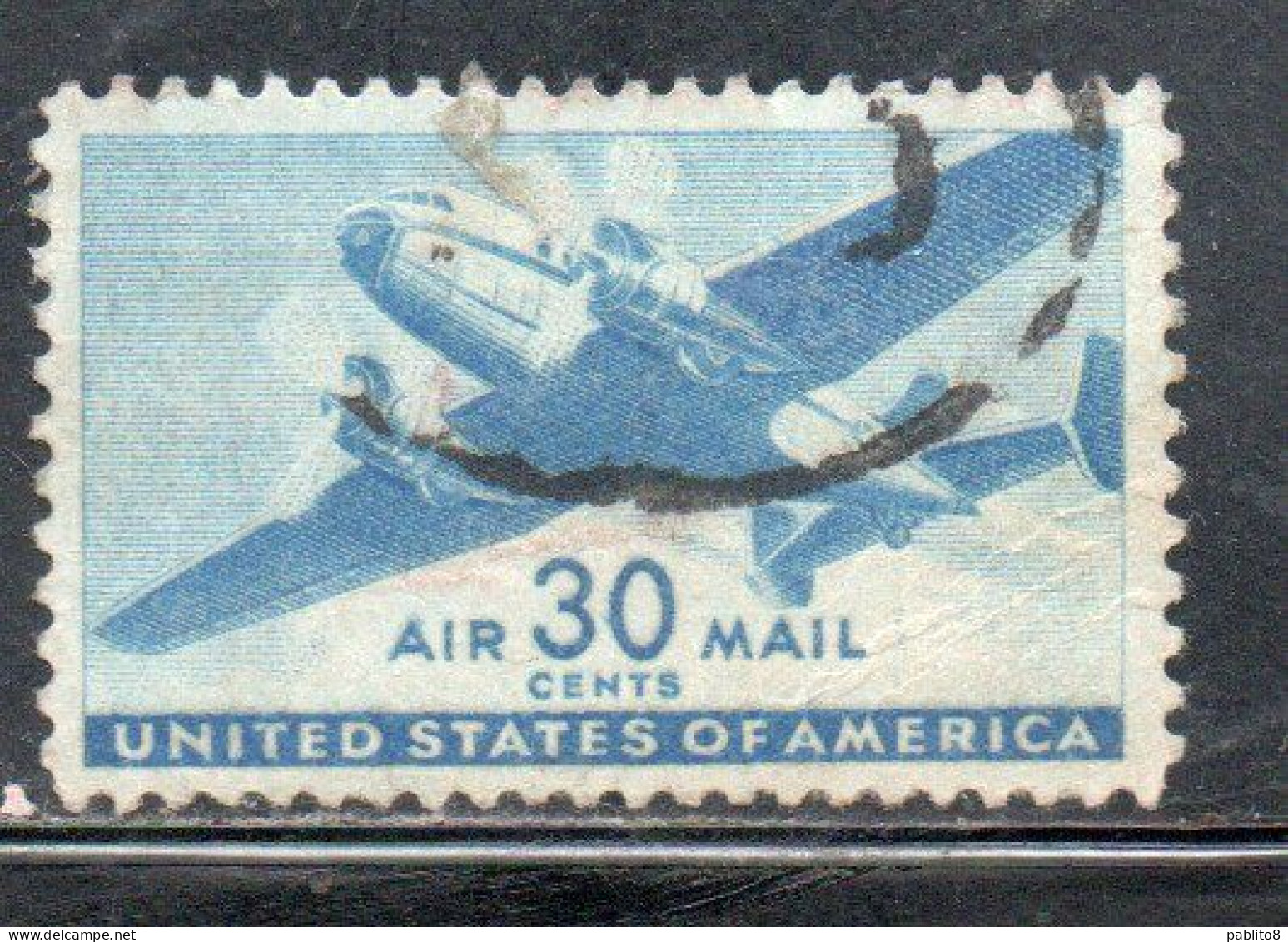 USA STATI UNITI 1941 1944 AIR MAIL AIRPLANE DOUGLAS DC-4 SKYMASTER PLANE AEROPLANO AEREO CENT 30c USED USATO OBLITERE' - 2a. 1941-1960 Afgestempeld