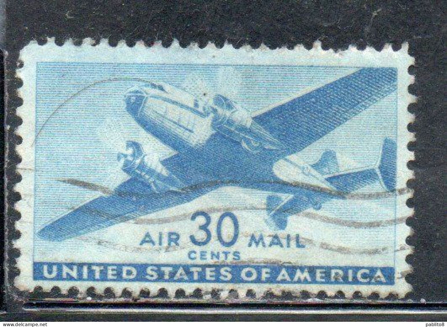 USA STATI UNITI 1941 1944 AIR MAIL AIRPLANE DOUGLAS DC-4 SKYMASTER PLANE AEROPLANO AEREO CENT 30c USED USATO OBLITERE' - 2a. 1941-1960 Gebraucht