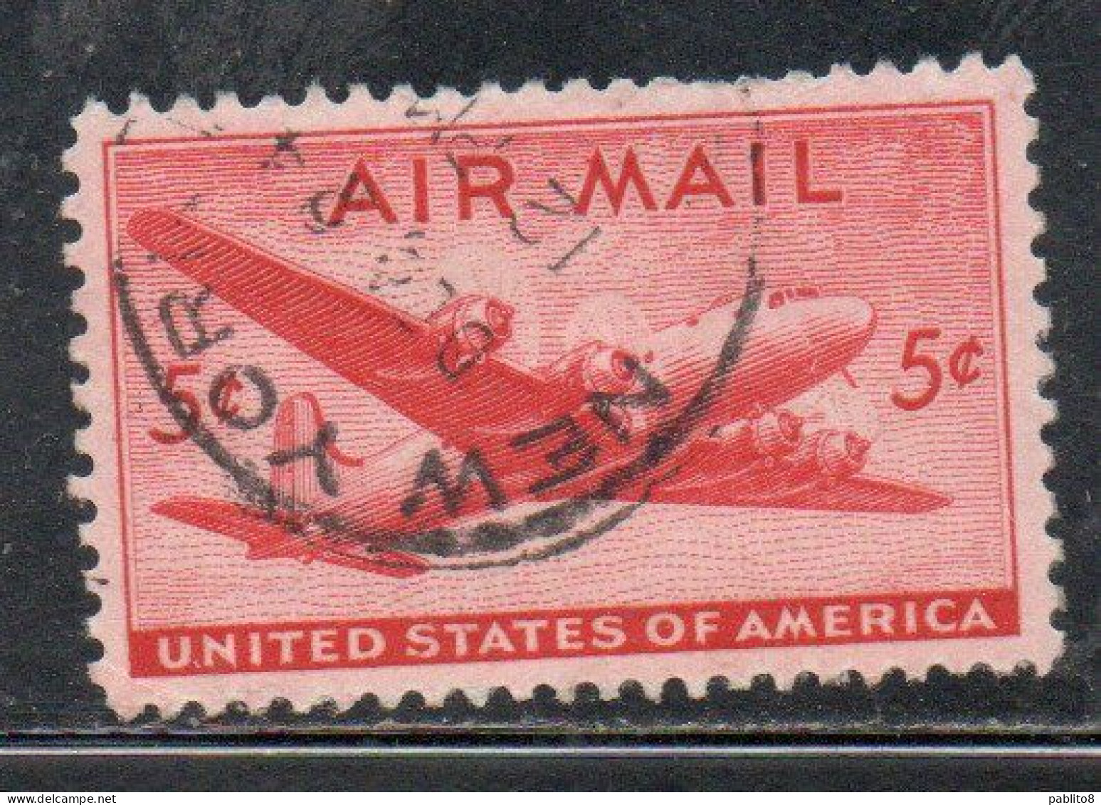 USA STATI UNITI 1946 AIR MAIL AIRPLANE DOUGLAS DC-4 SKYMASTER PLANE AEROPLANO AEREO CENT 5c USED USATO OBLITERE' - 2a. 1941-1960 Usati