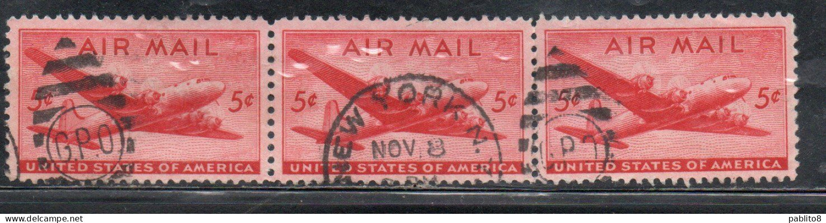 USA STATI UNITI 1946 AIR MAIL AIRPLANE DOUGLAS DC-4 SKYMASTER PLANE AEROPLANO AEREO CENT 5c USED USATO OBLITERE' - 2a. 1941-1960 Oblitérés