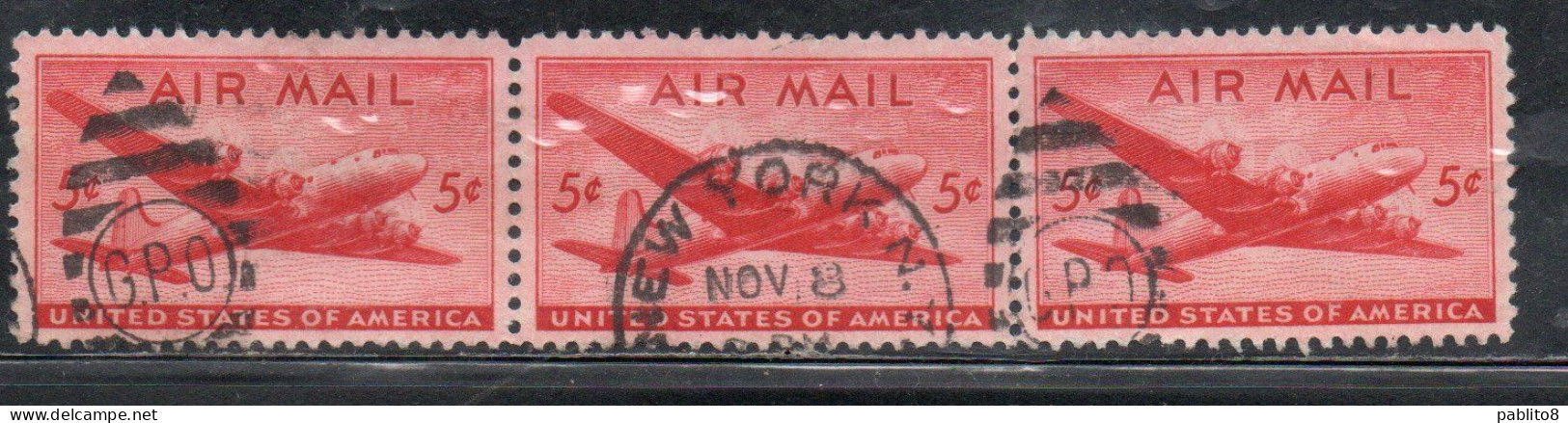 USA STATI UNITI 1946 AIR MAIL AIRPLANE DOUGLAS DC-4 SKYMASTER PLANE AEROPLANO AEREO CENT 5c USED USATO OBLITERE' - 2a. 1941-1960 Used