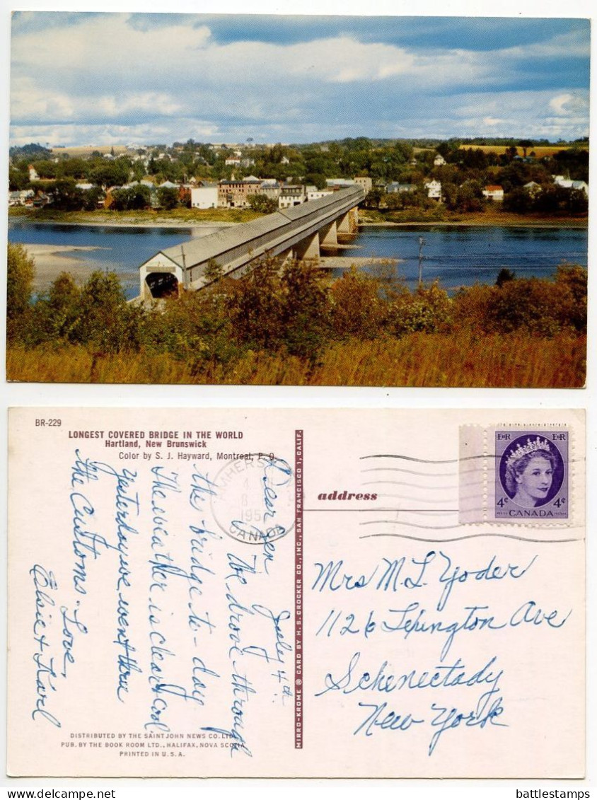Canada 1957 Postcard Hartland, New Brunswick - Longest Covered Bridge In The World; Scott 340 - 4c. QEII - Autres & Non Classés