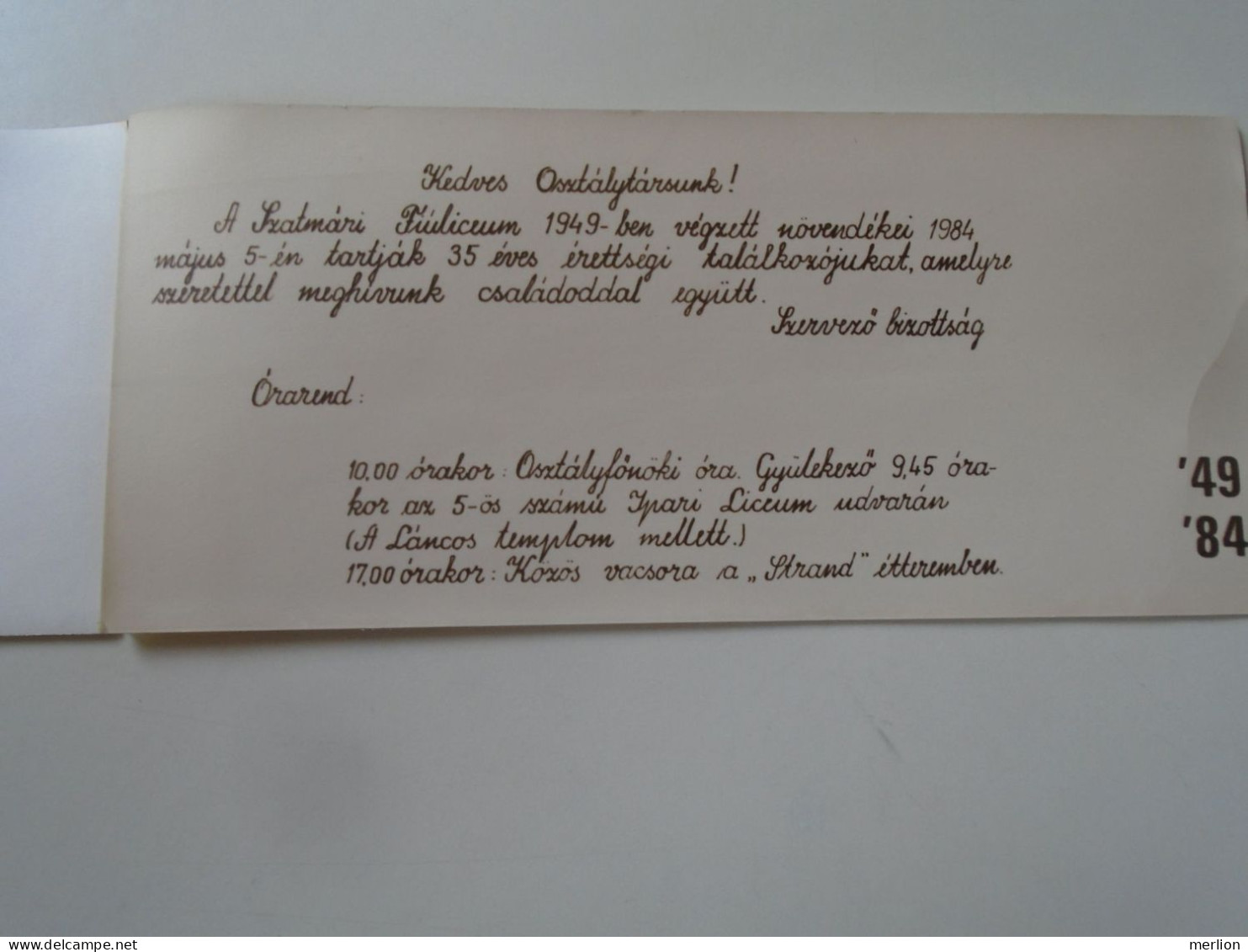 ZA462.20  Romania  Satu Mare Szatmárnémeti  -Szatmári Fiúlíceum   -  Graduation Invitation 1949-1984 - Diplômes & Bulletins Scolaires