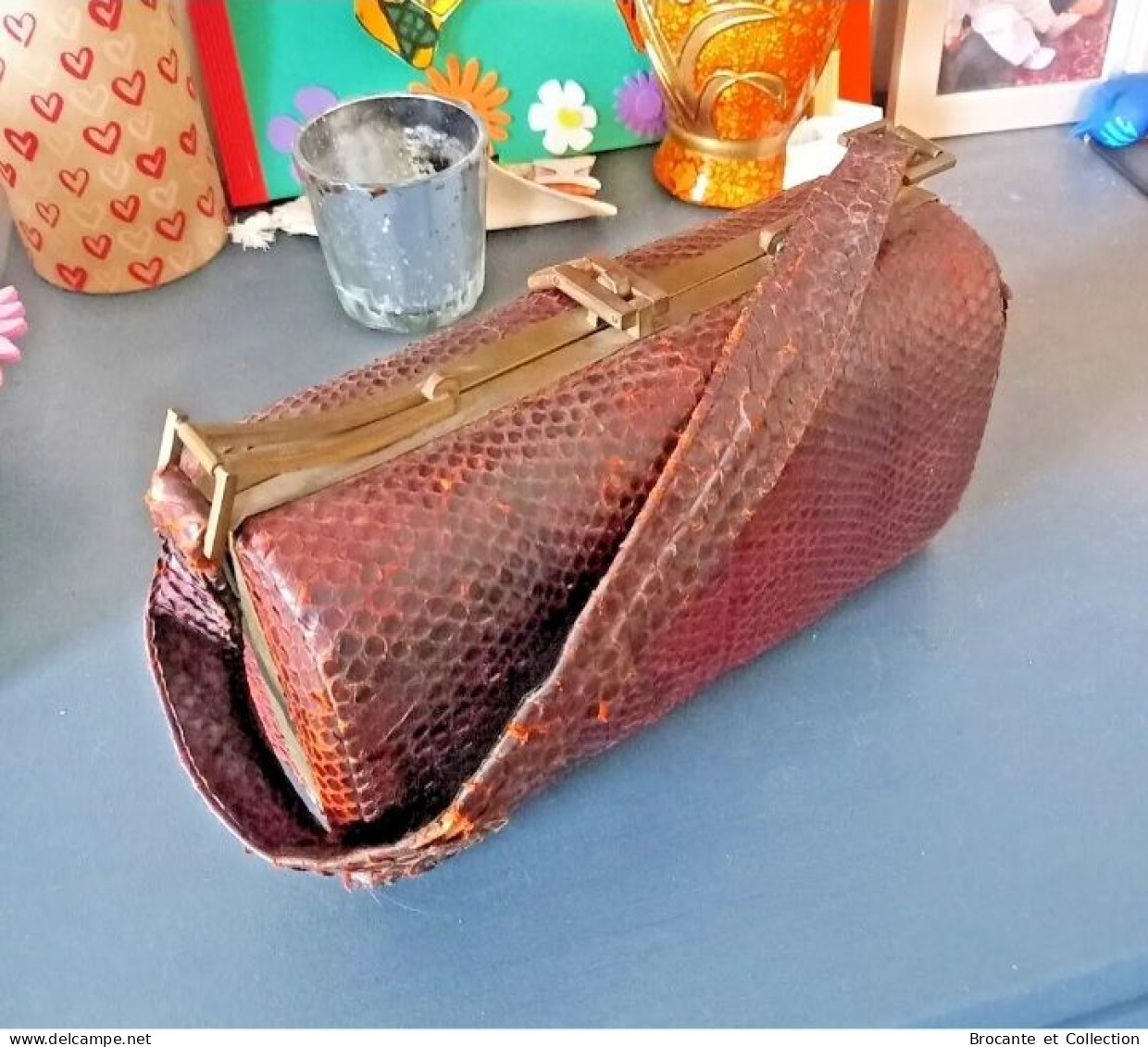 Vintage Véritable Cuir Crocodile Alligator Marron Épaule Sac à Main - Bourses Et Sacs