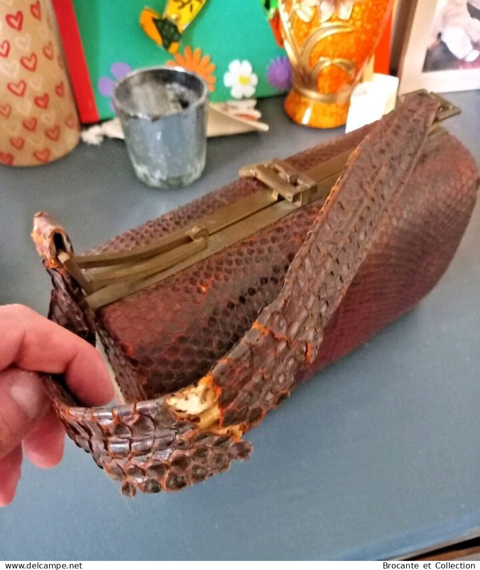 Vintage Véritable Cuir Crocodile Alligator Marron Épaule Sac à Main - Purses & Bags