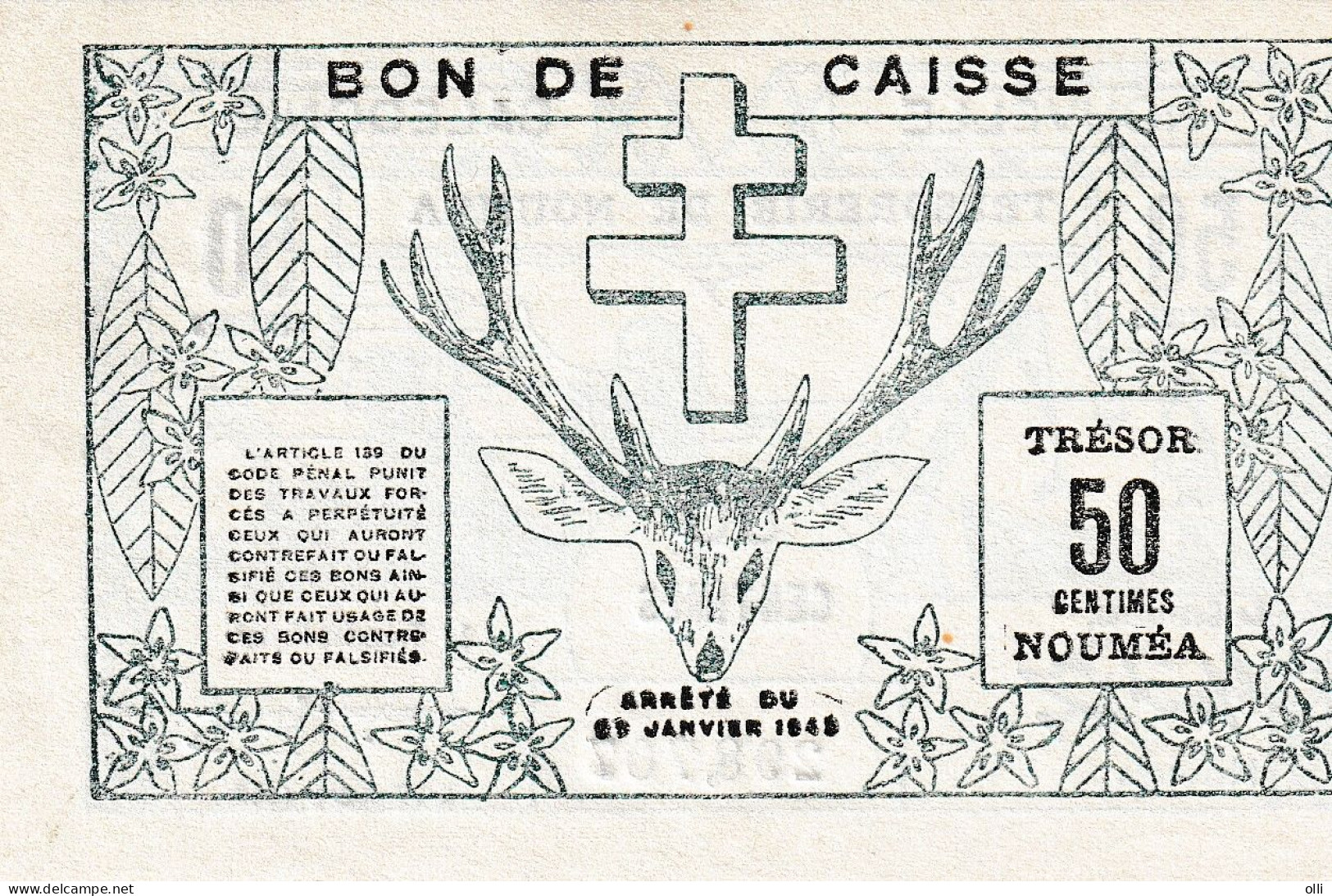 NEW CALEDONIA 50 CENTIMS 1943 AUNC - Nouméa (Nieuw-Caledonië 1873-1985)