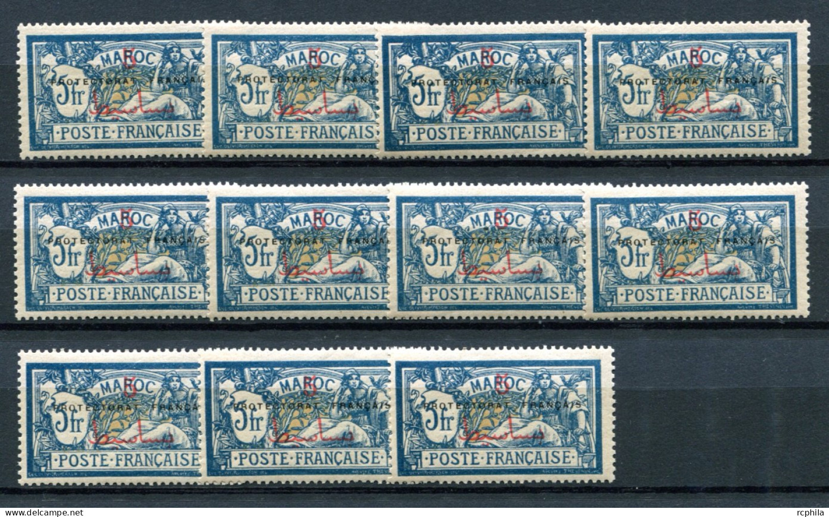 RC 26137 MAROC COTE 176€ N° 53 MERSON 5p Sur 5f BLEU ET CHAMOIS GOMME COLONIALE NEUF * TN - Unused Stamps