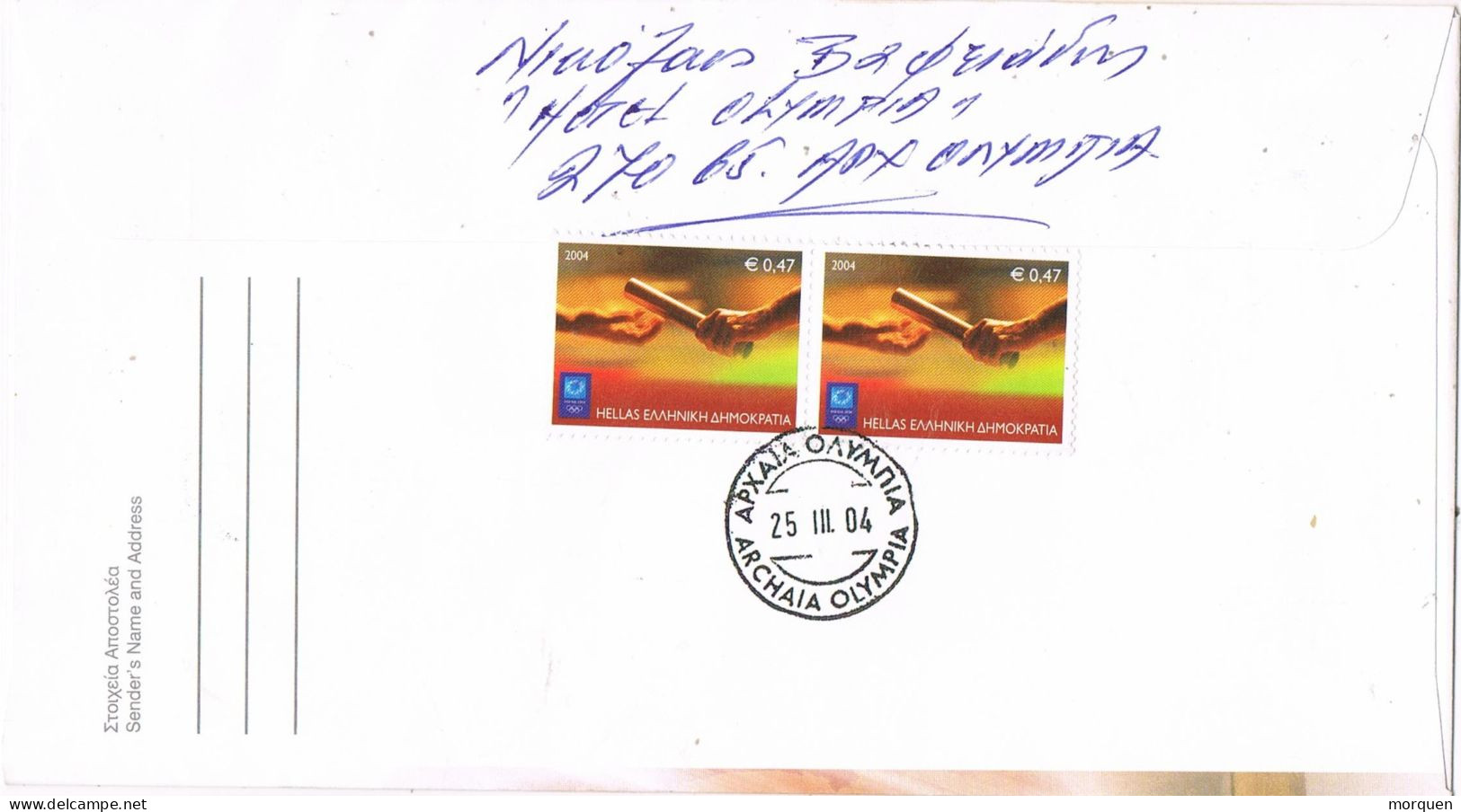 52340. Carta Certificada OLIMPIA (Grecia) 2004 To Atenas. Olympic Games - Covers & Documents