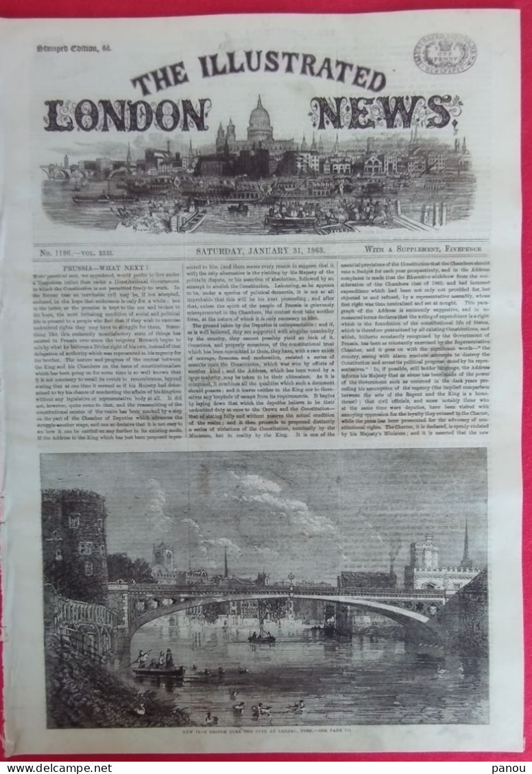 THE ILLUSTRATED LONDON NEWS 1186 JANUARY 31,1863 YORK. FREDERICKSBURG CIVIL WAR AMERICA. ZAGAZIG EGYPT SUEZ TIMSAH - Autres & Non Classés