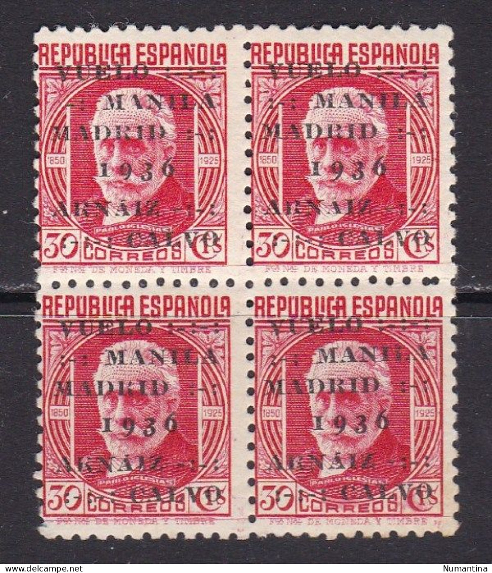 1936 - España - Edifil 741 - Vuelo Manila - Madrid -  Bloque 4 - MNH - Valor 66 € - Errors & Oddities