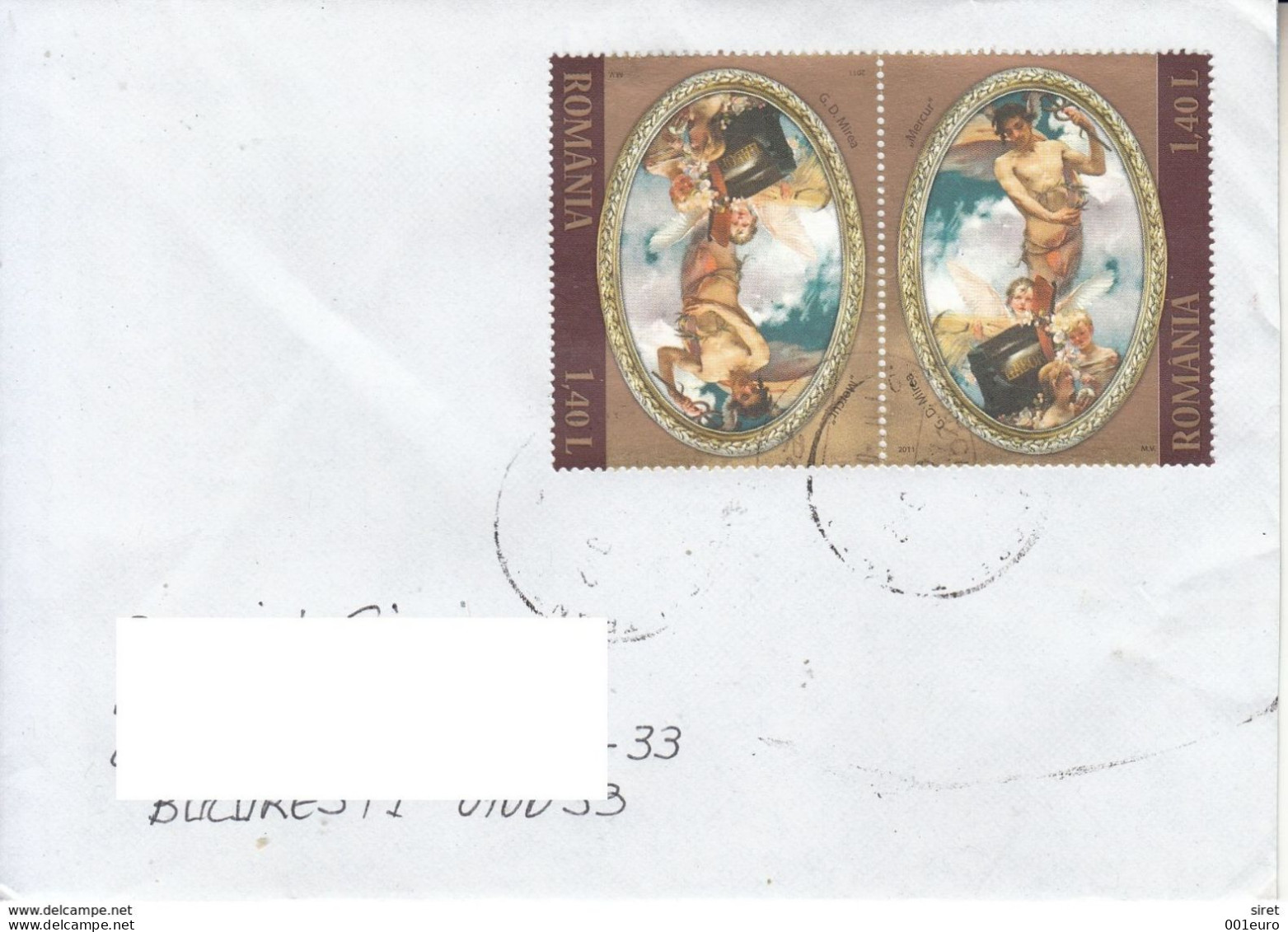 ROMANIA : PAINTING 2 Stamp Tete-beche On Cover Circulated As Domestic Letter #1042162468  - Registered Shipping! - Covers & Documents