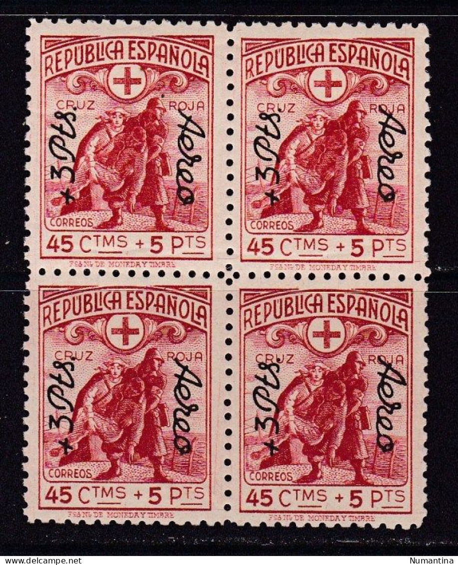 1938 - España - Edifil 768 - Cruz Roja Española Aereo - Bloque 4 - MNH - Valor 124 € - Variedades & Curiosidades