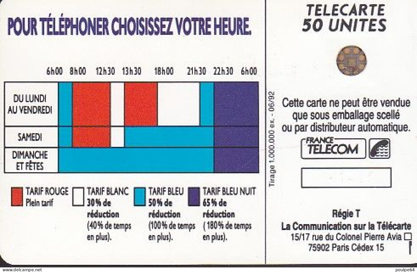 F280 - 06/1992 - SOLEIL ROUGE - 50 SC4 (diamètre Puce Au Dos Ø6) - 1992