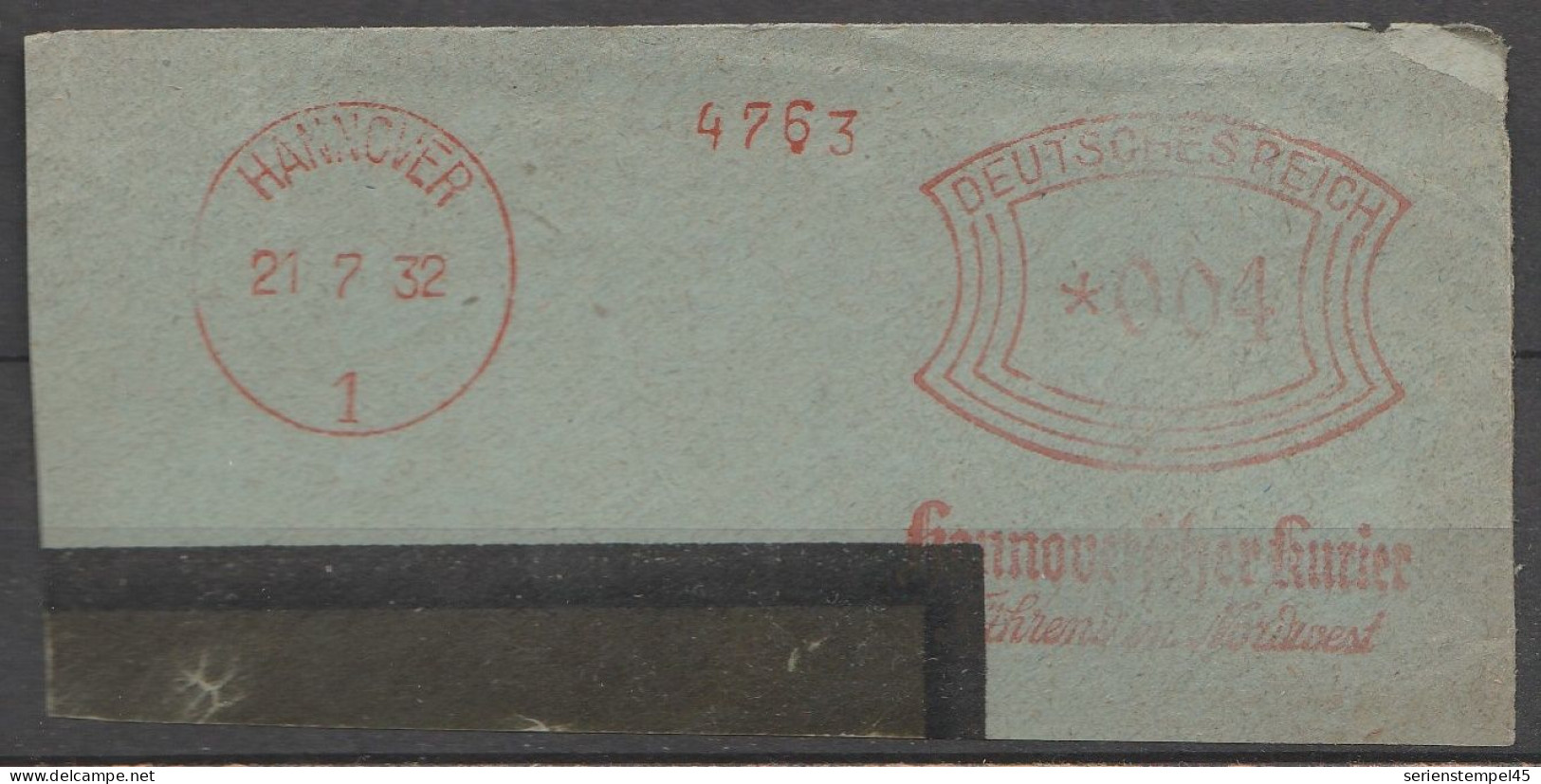 Deutsches Reich Briefstück Mit Freistempel Hannover 1932 Hannoverischer Kurier - Franking Machines