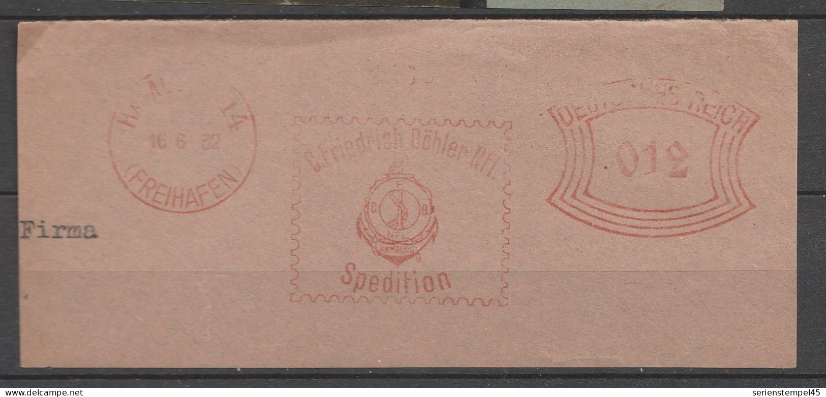 Deutsches Reich Briefstück Mit Freistempel Hamburg 1932 Freihafen Böhler Spedition  Motiv Seefahrt Rettungsring Anker - Franking Machines