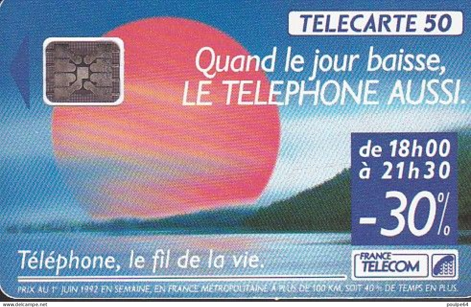 F280B - 08/1992 - SOLEIL ROUGE - 50 SC5 (sans Puce Au Dos) - 1992