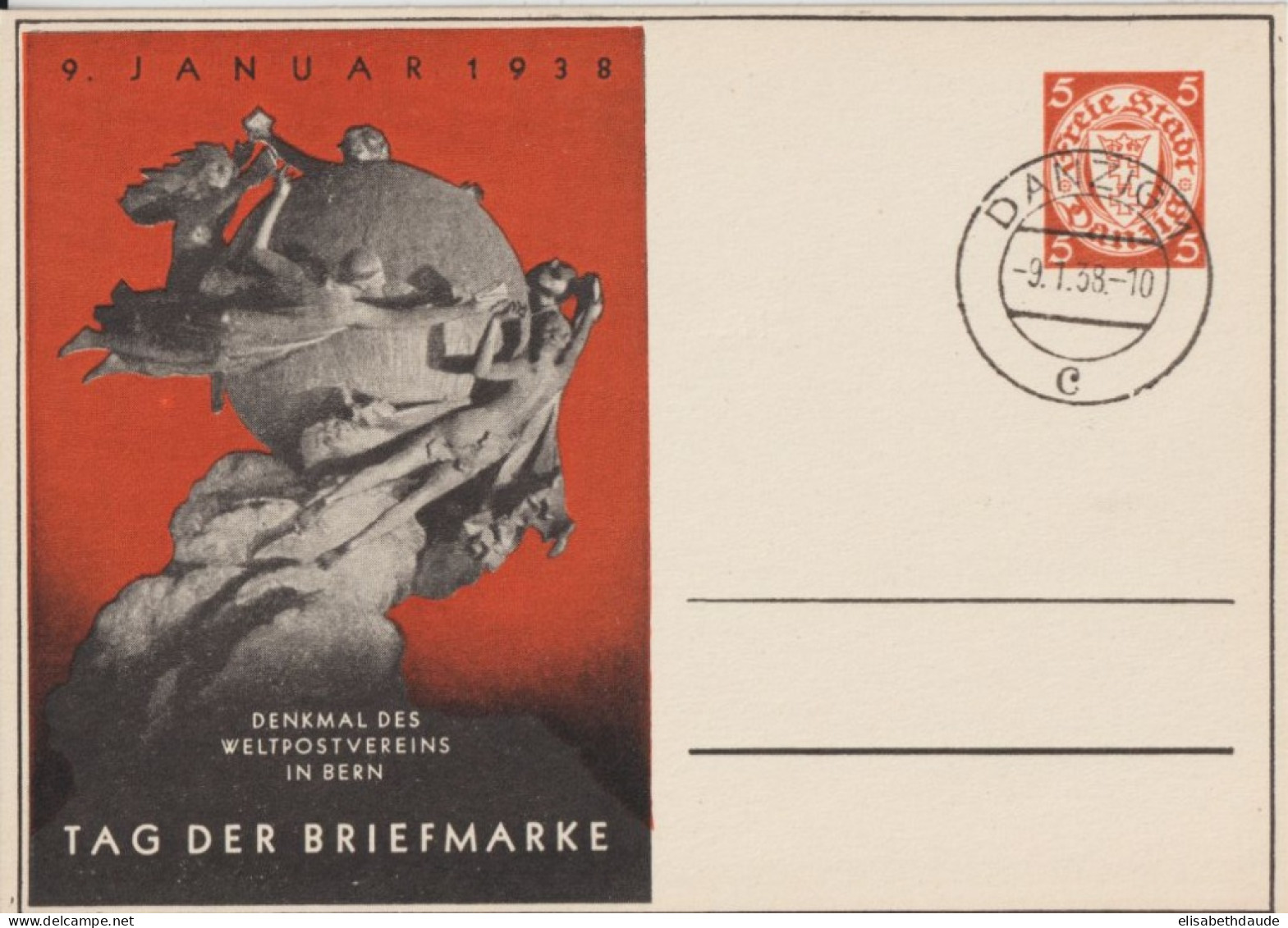 DANZIG - 1938 - CP ENTIER PRIVEE !! JOURNEE DU TIMBRE / TAG DER BRIEFMARKE - Postal  Stationery