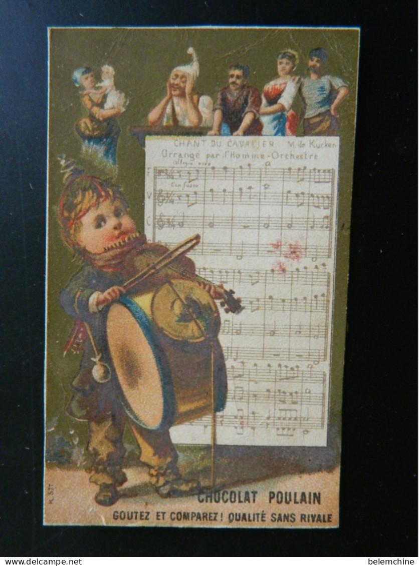 CHROMO  CHOCOLAT POULAIN    CHANT DU CAVALIER      AU DOS CALENDRIER DE 1883  (10,5 X 6,5 Cms) - Formato Piccolo : ...-1900