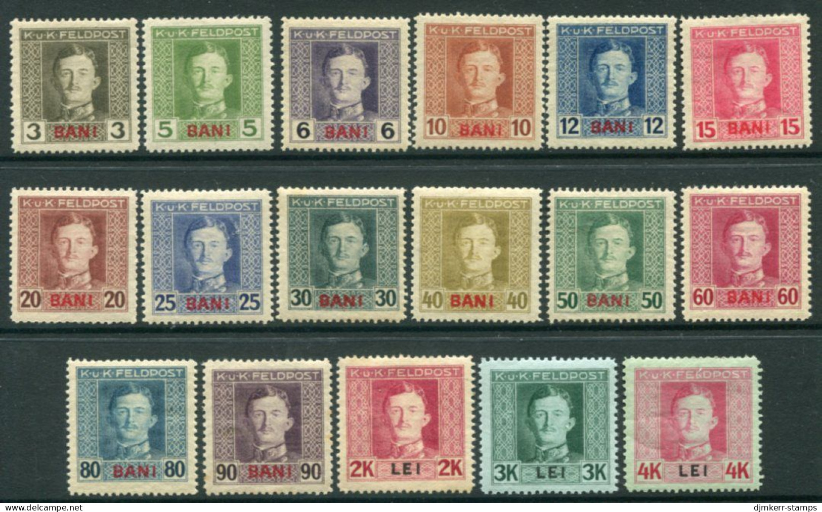 AUSTRIAN MILITARY POST In ROMANIA 1917  Karl I Definitive Set MNH / ** Except 4 L. LHM / *. Michel 1-17 - Unused Stamps