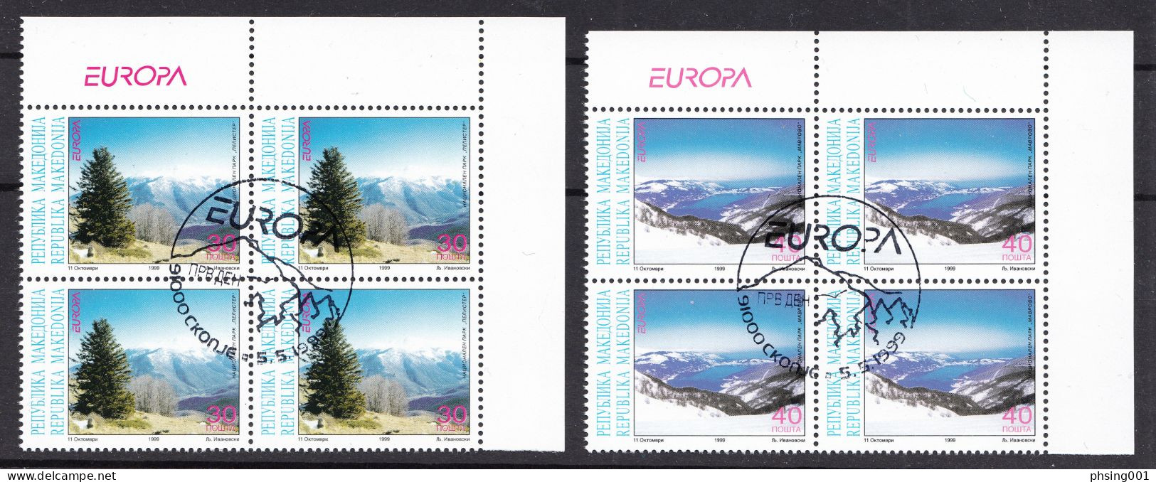 Macedonia 1999 Europa CEPT National Parks Pelister Mavrovo, Block Of 4 Very Fine USED - 1999