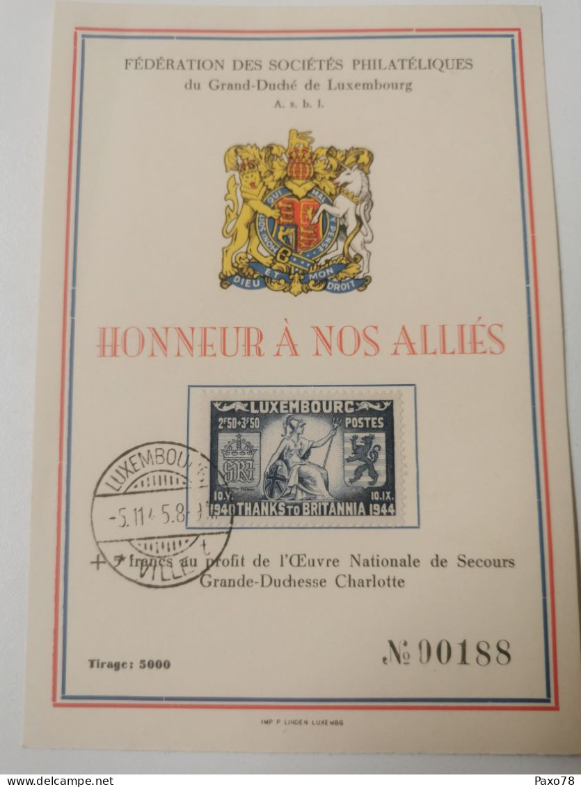 Honneur à Nos Alliés, Oblitéré 1945, Britannia - Cartes Commémoratives