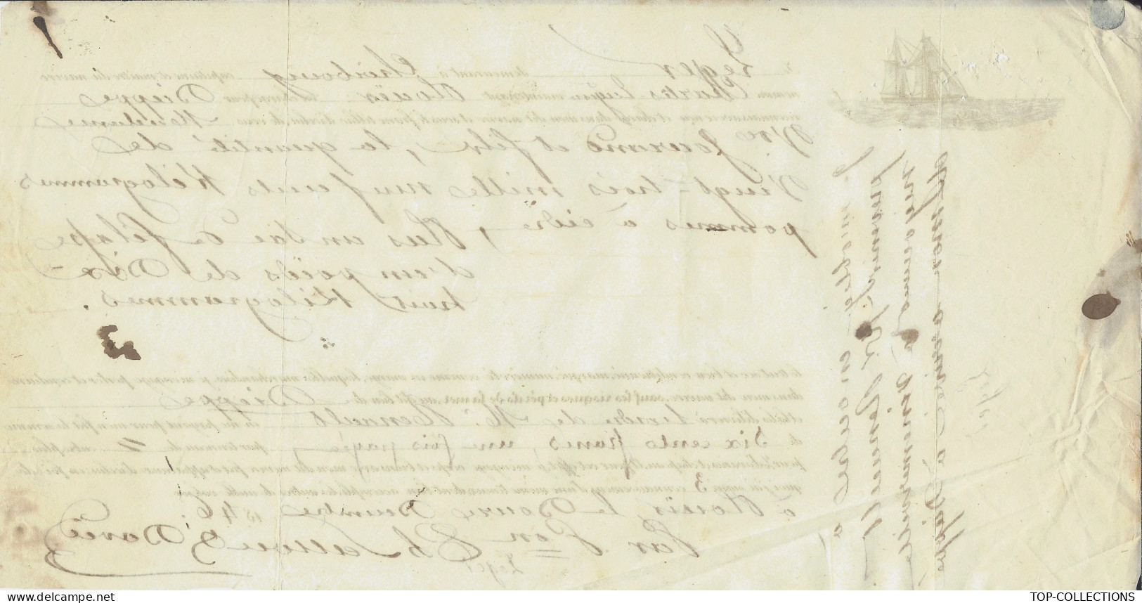 NAVIGATION 1846 CONNAISSEMENT BILL OF LADING NAVIRE CHARLES EUGENE  Allant De Plouer Sur Rance Cotes D’Armor > Dieppe - 1800 – 1899